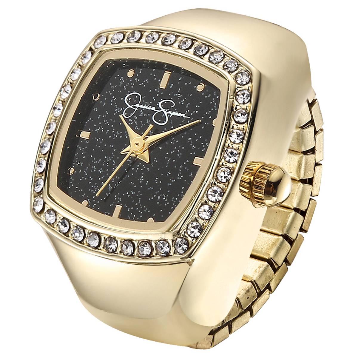 Womens Jessica Simpson Gold Tone Crystal Ring Watch - JR0009GD