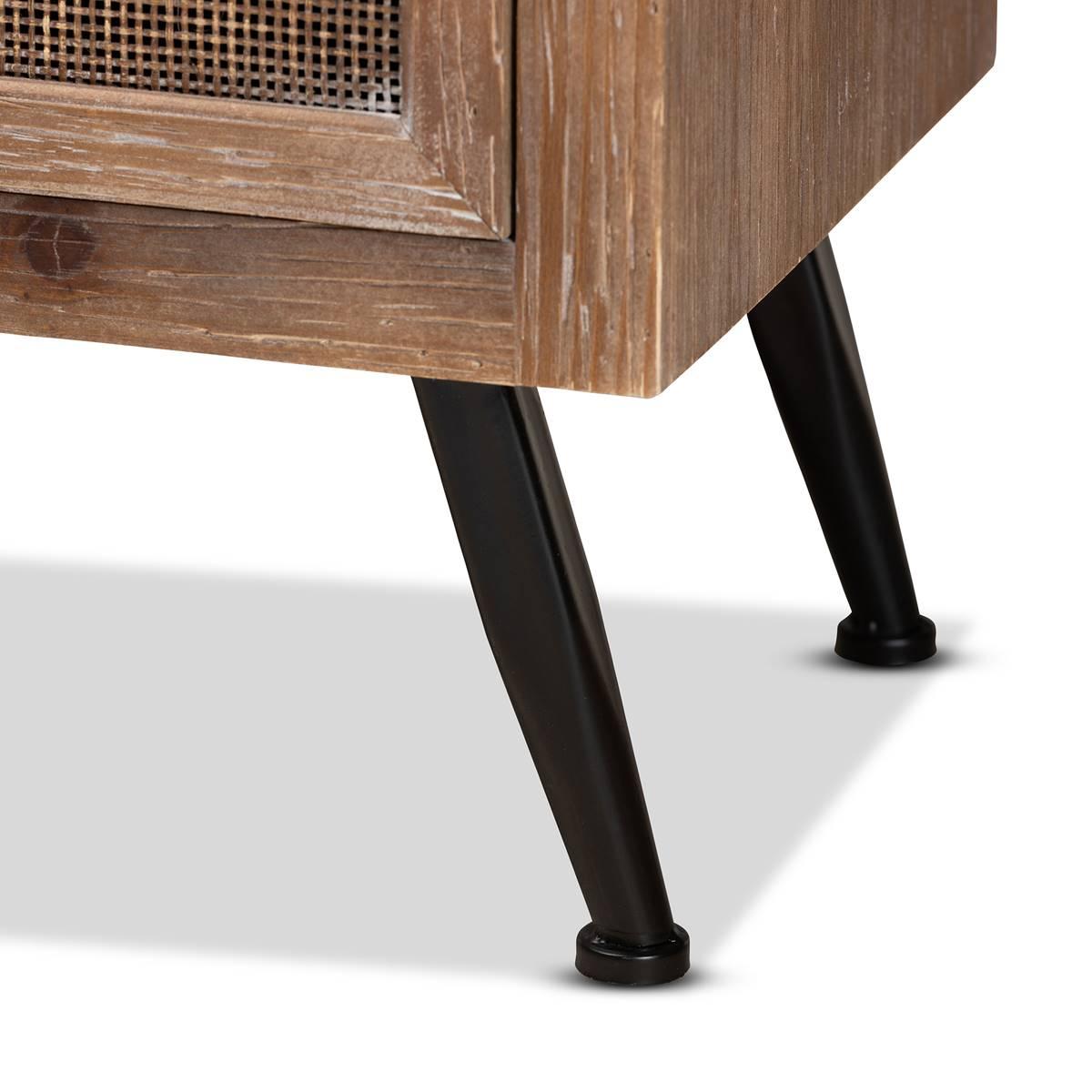 Baxton Studio Calida Finish Wood/Rattan 3-Drawer Nightstand