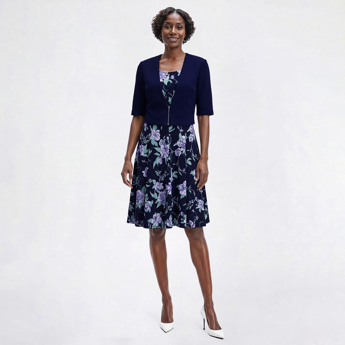 Petite Perceptions Short Sleeve Zip Jacket with Fit & Flare Dress