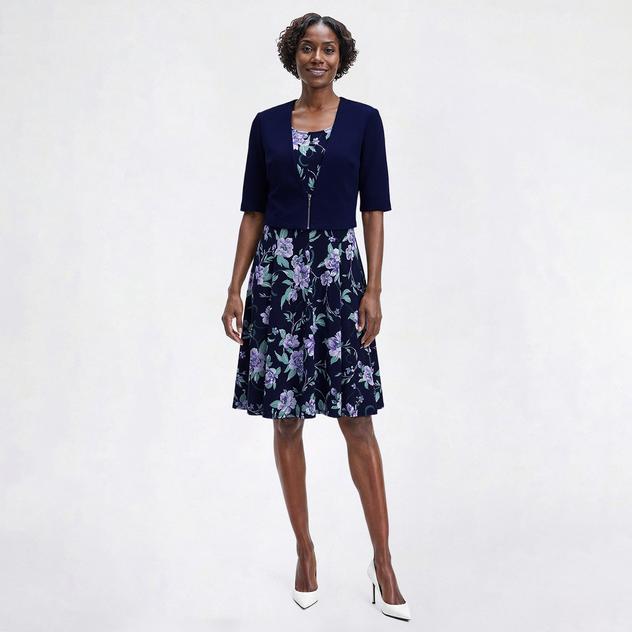 Womens Perceptions Short Sleeve Fit & Flare with Zip Jacket Dress