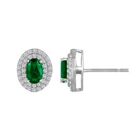 Gemstone Classics(tm) Sterling Silver Emerald/Sapphire Halo Earrings
