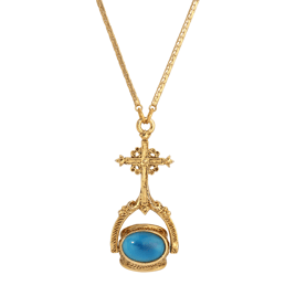 Symbols of Faith 14kt. Gold Dipped Cross Stone Spinner Necklace
