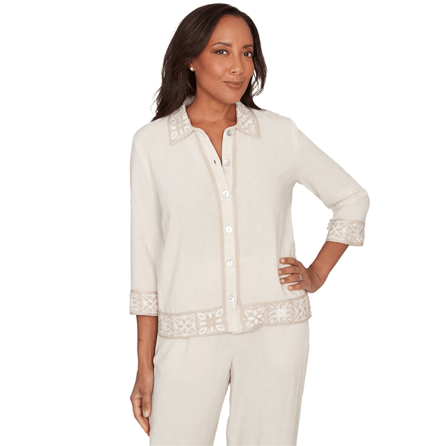 Petite Alfred Dunner Natural Wonder Crochet Trim Cardigan