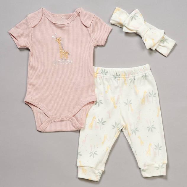 Baby Girl (NB-9M) Chick Pea® 3pc. Love Giraffe Bodysuit Set