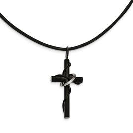 Mens Gentlemen's Classics(tm) Leather Cord Black Cross Necklace