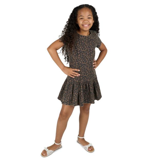Girls (7-16) Rare Editions Denim Leopard Dress with Ruffle