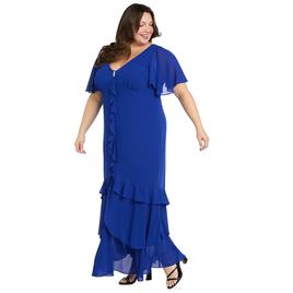 Plus Size R&M Richards Short Sleeve Double Ruffle Tier Gown