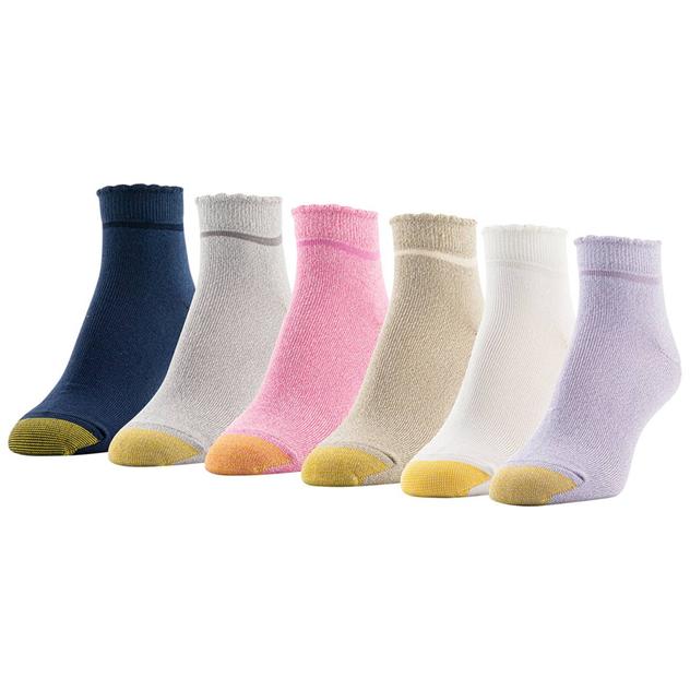 Womens Gold Toe 6pk Scalloped Edge Quarter Socks