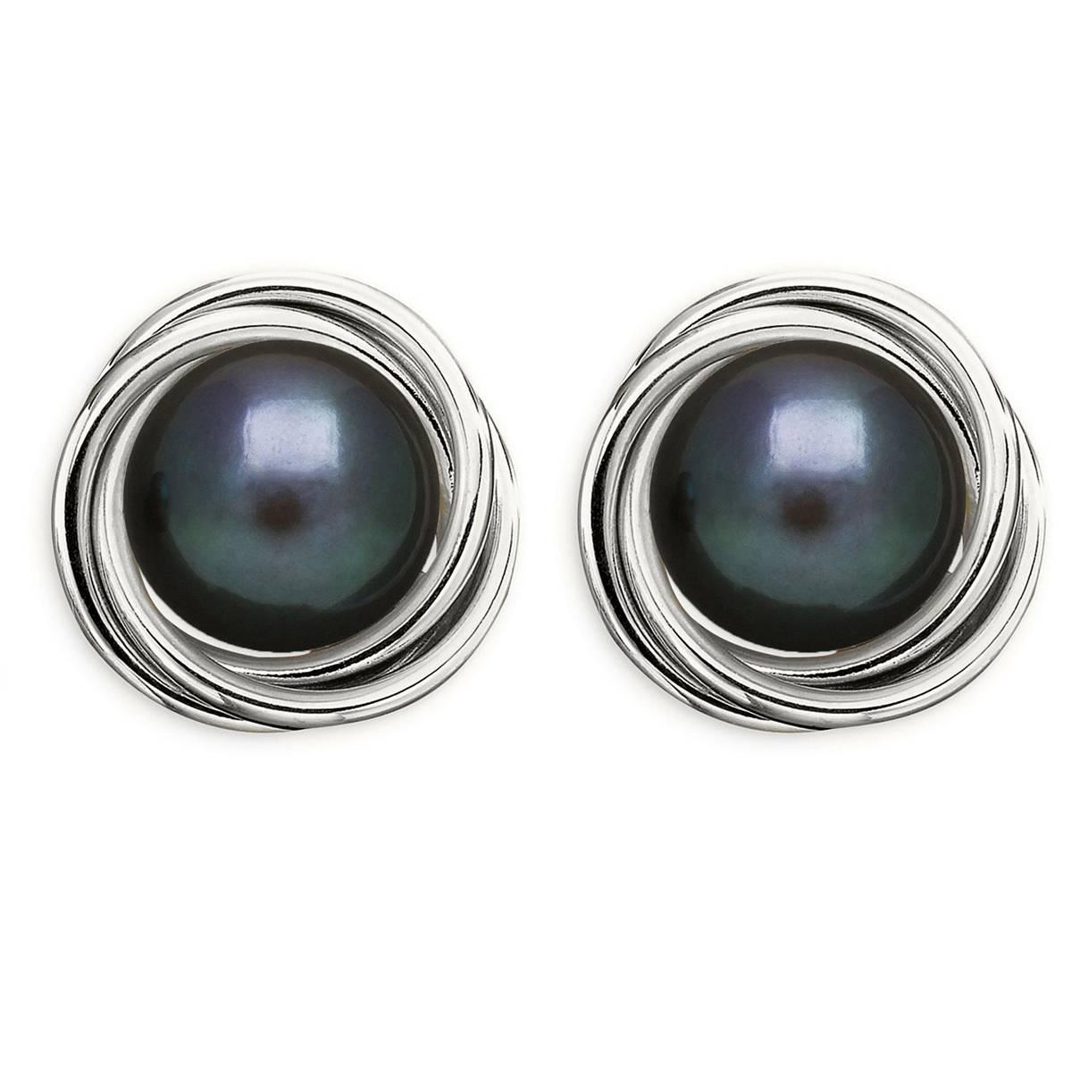 Sterling Silver Peacock Pearl Love Knot Stud Earrings