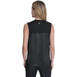 Womens DKNY Ribbed Double V Neck Black Solid Tank Top