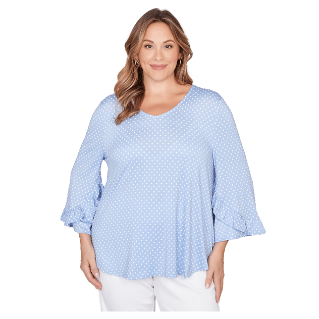 Plus Size Ruby Rd. California Dreaming Ruffle Sleeve Dot Blouse