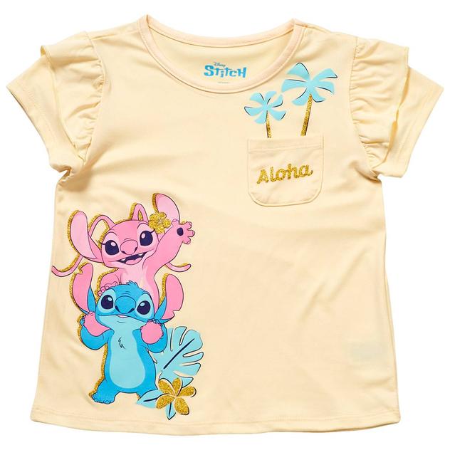 Girls (4-6x) Lilo & Stitch Short Sleeve Ruffle Tee with Pocket
