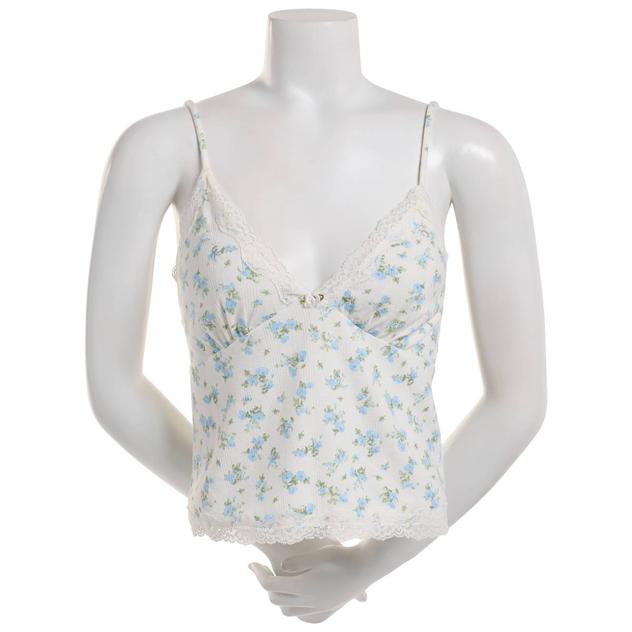 Juniors Pink Rose Pointelle Floral Lace Trim Tank Top