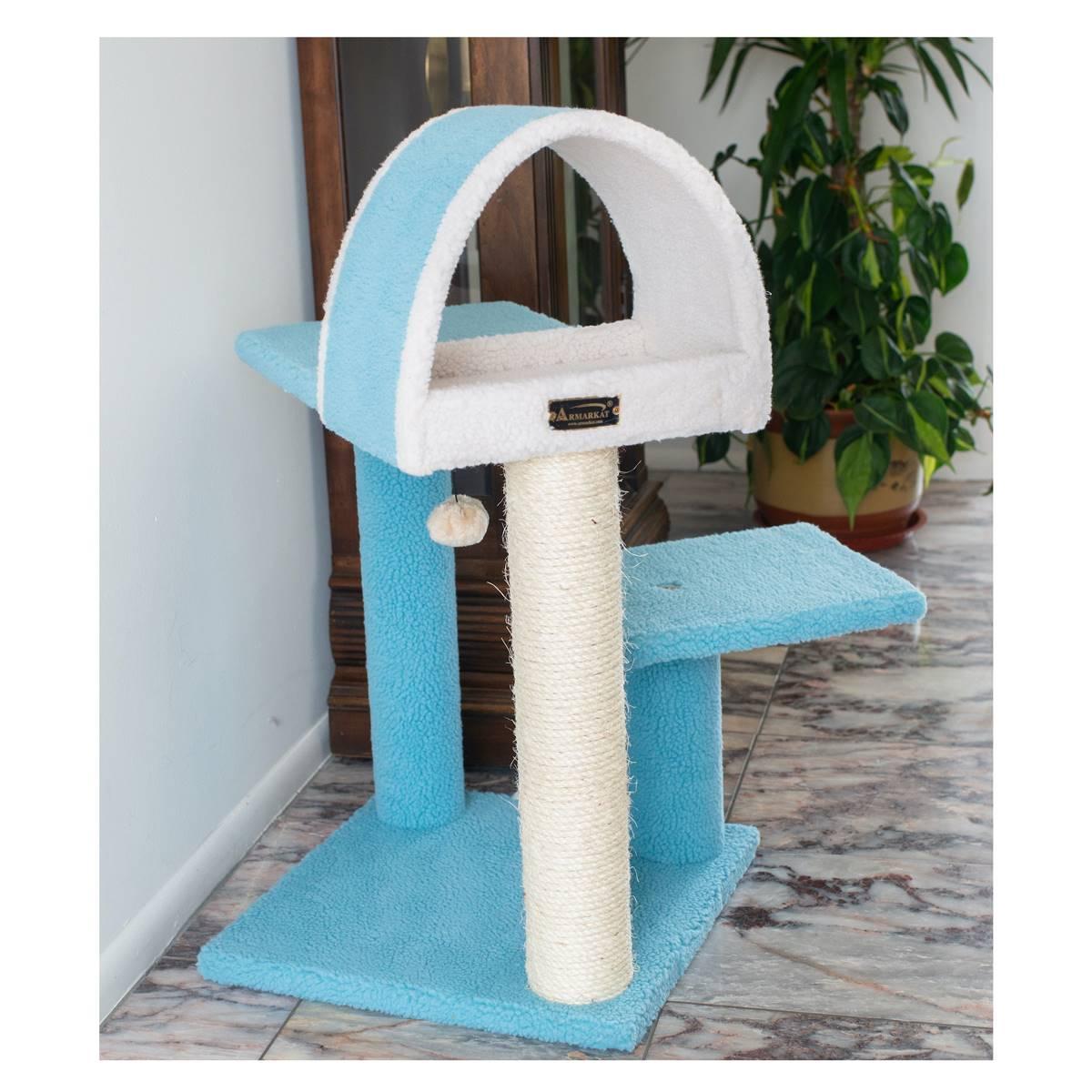 Armarkat 29in. Sky Blue Real Wood Cat Tree w/ Scratcher & Tunnel