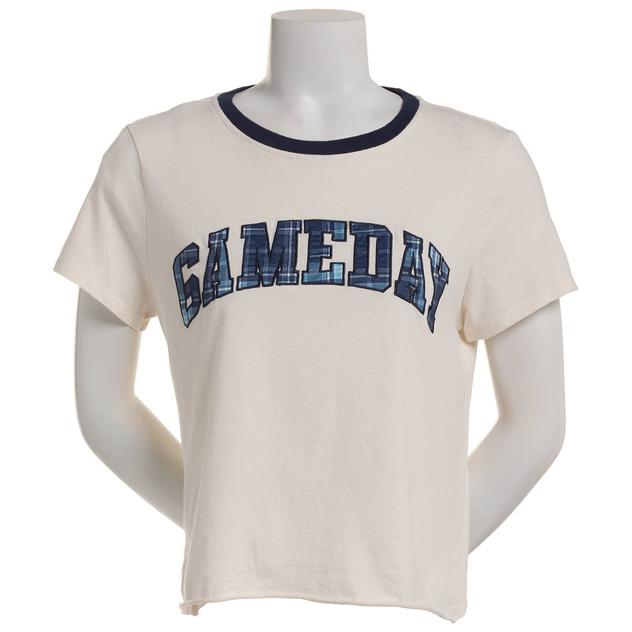 Juniors Madden Girl Gameday Patch Raw Edge Graphic Tee