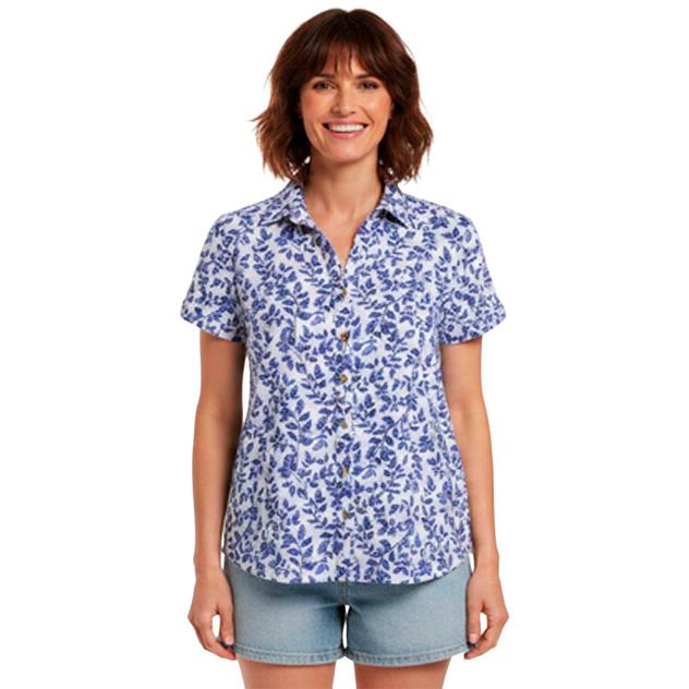 Petite Hasting & Smith Short Sleeve Leaf Vine Crinkle Blouse