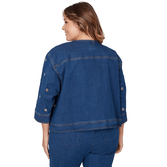 Plus Size Ruby Rd. Set Sail Grommet Detail Stretch Denim Jacket