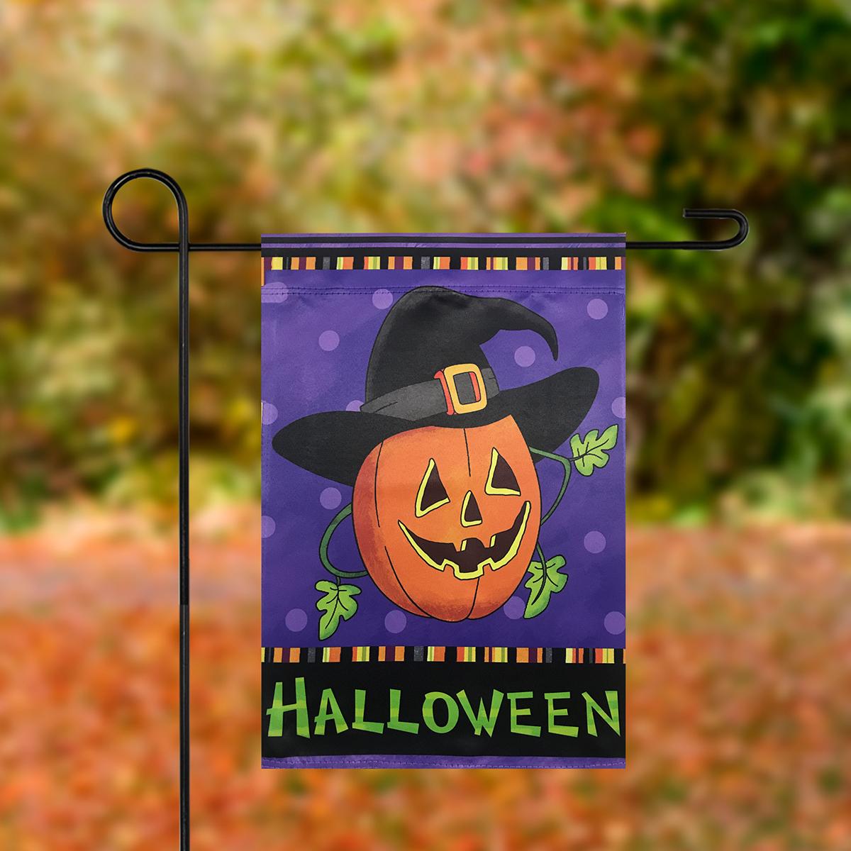 Northlight Seasonal Pumpkin in Witch Hat Halloween Garden Flag