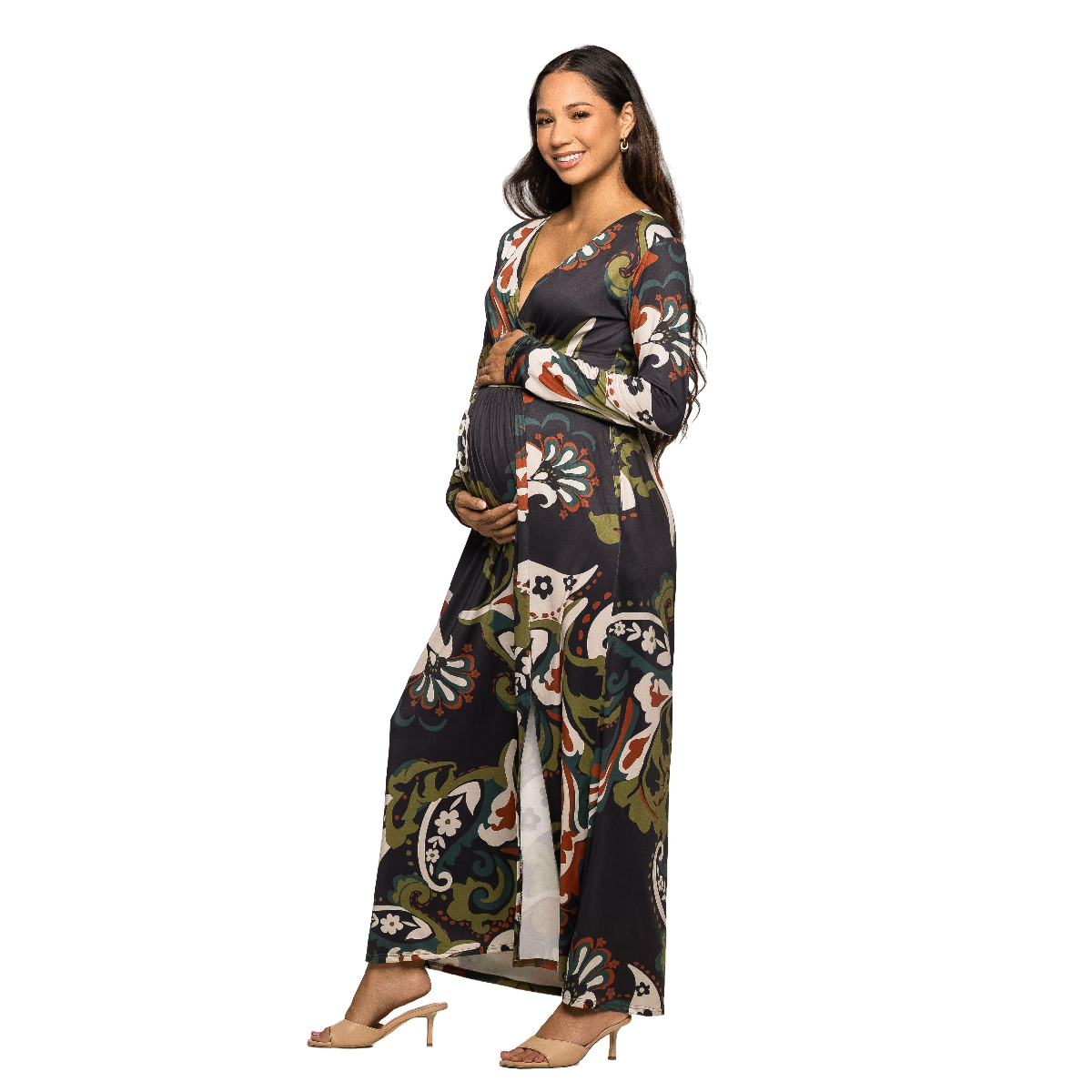 Womens 24/7 Comfort Apparel Paisley Wrap Maternity Maxi Dress