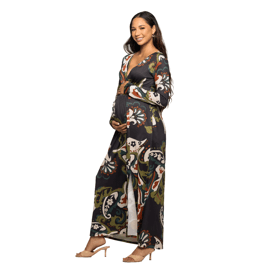 Womens 24/7 Comfort Apparel Paisley Wrap Maternity Maxi Dress