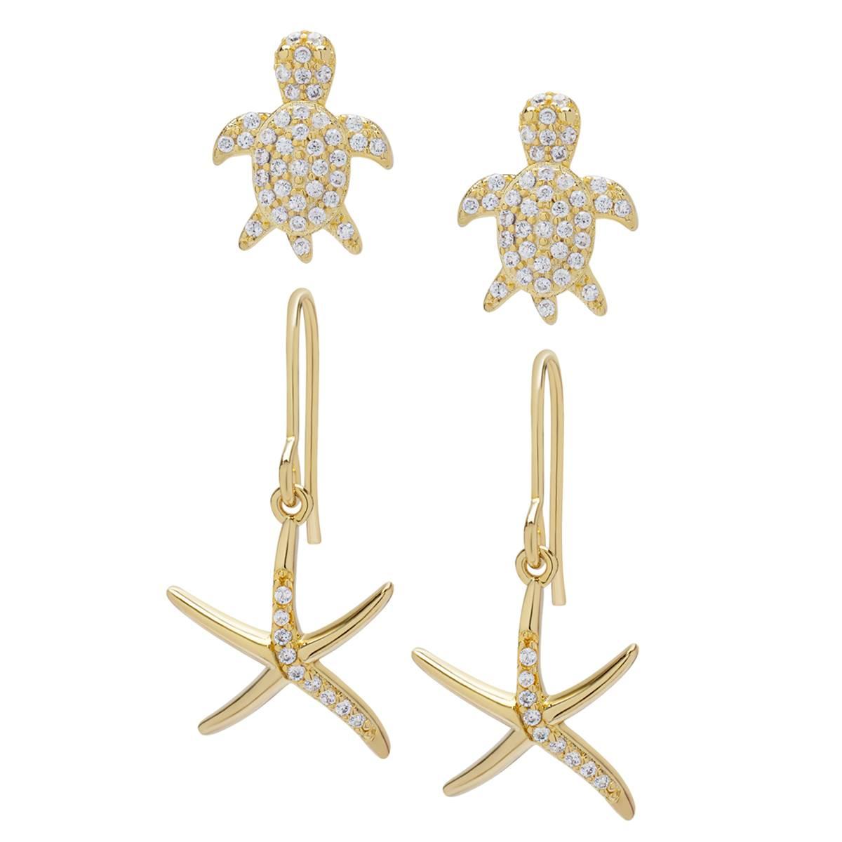 14kt. Gold Plated Turtle & Starfish 2pr. Earring Set