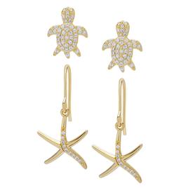 14kt. Gold Plated Turtle & Starfish 2pr. Earring Set