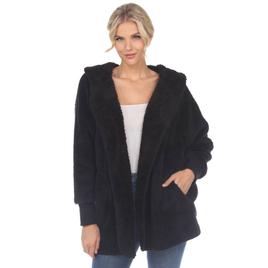 Womens White Mark Plush Hooded Cardigan With Pockets