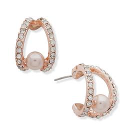 You're Invited Rose Gold-Tone Post Pearl Hoop Earrings