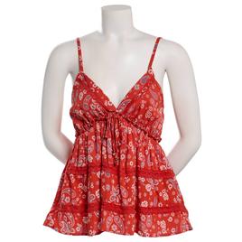 Juniors Angie Print Paisley Crochet Insert Babydoll Tank Top