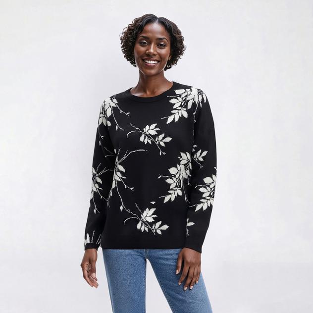 Womens Zac & Rachel Long Sleeve Floral Branch Crew Neck Sweater
