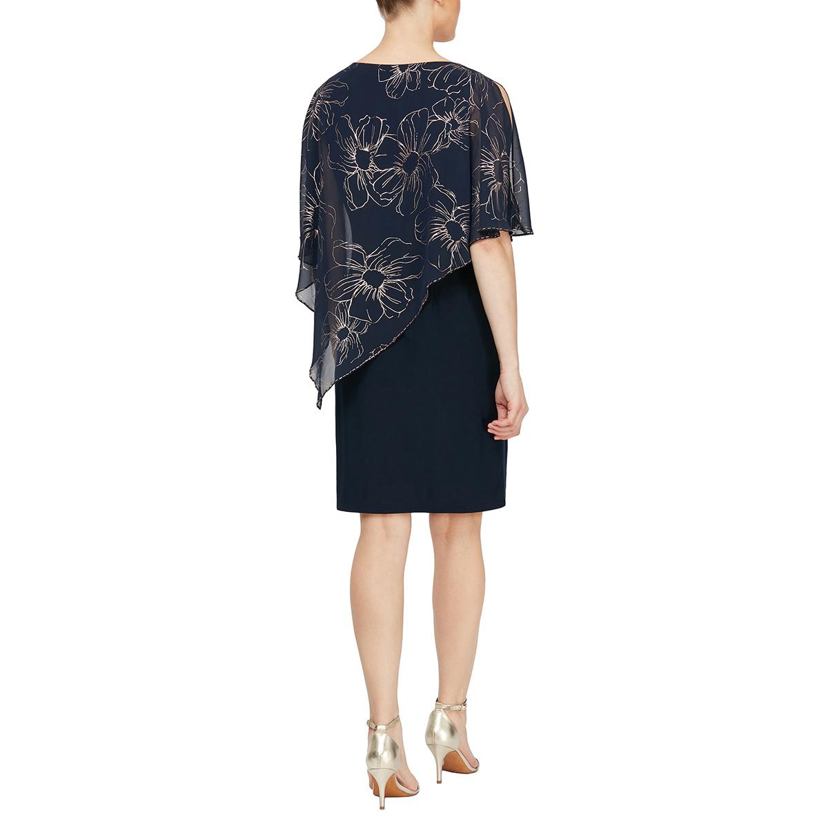 Petite SLNY Sleeveless Floral Asymmetric Overlay Dress