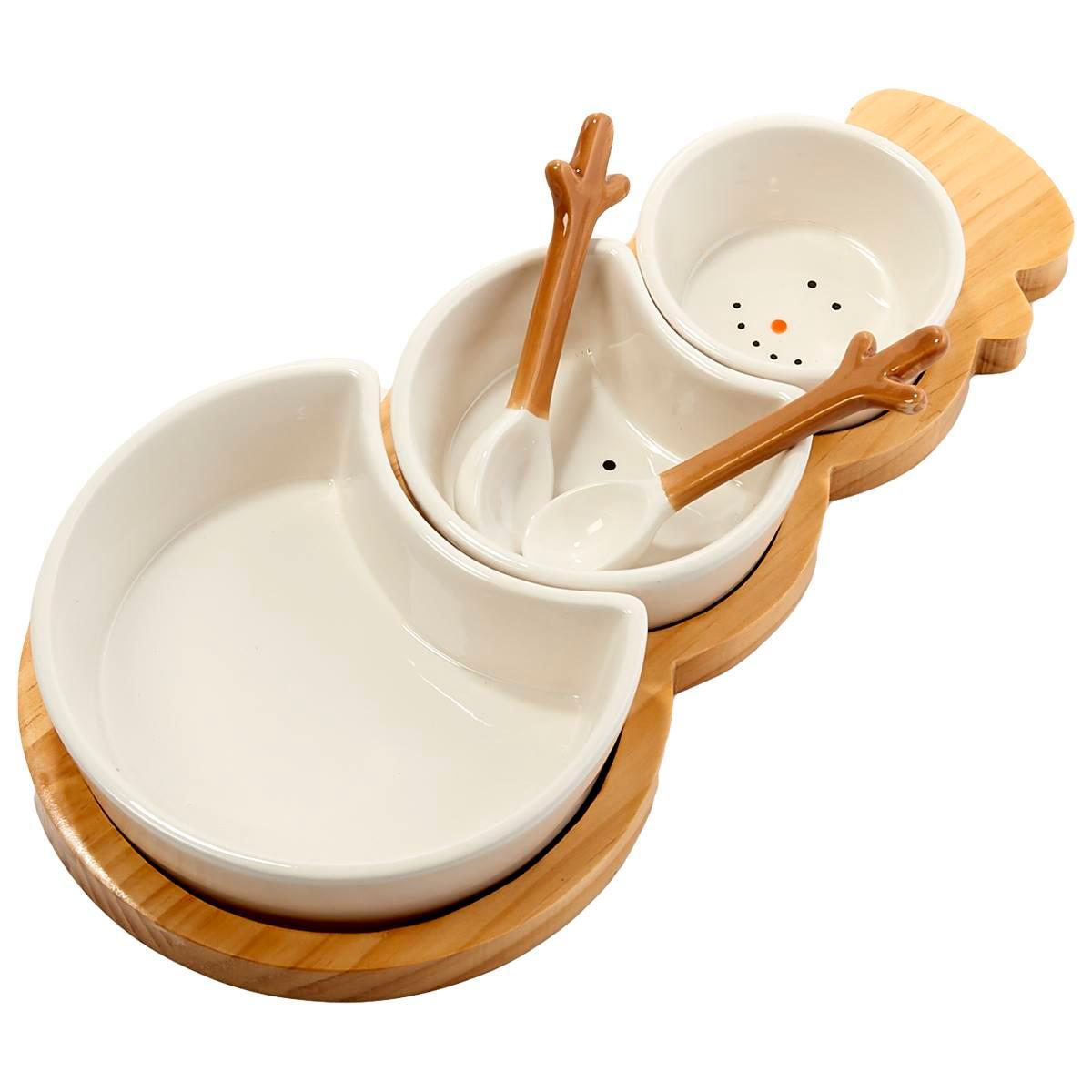 Godinger Snowman 3 Bowls with Server