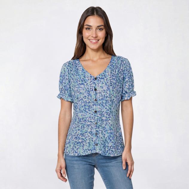 Petite Emily Daniels Foil Leopard Button Front Blouse