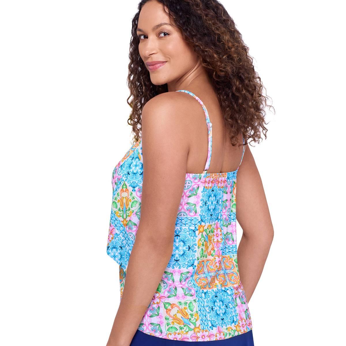 Womens American Beach Libson Tiles Tiered Tankini Swim Top
