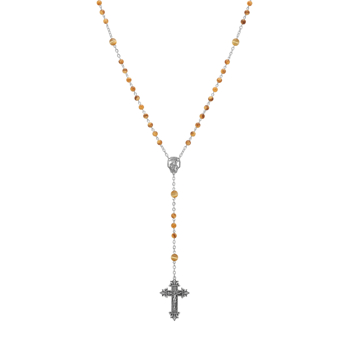 Symbols of Faith Silver Beaded Crucifix Rosary
