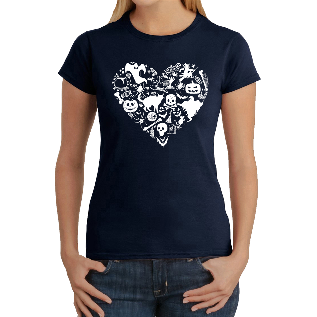 Womens LA Pop Art Halloween Heart - Word Art T-Shirt