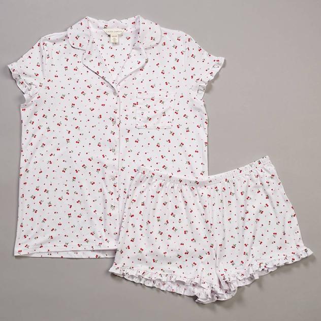 Womens Laura Ashley® Cherries & Hearts Ruffle Boxers Pajama Set