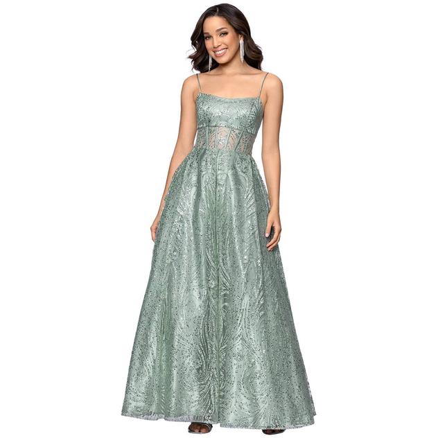 Juniors Blondie Nites Glitter Illusion Lace-Up A-Line Dress