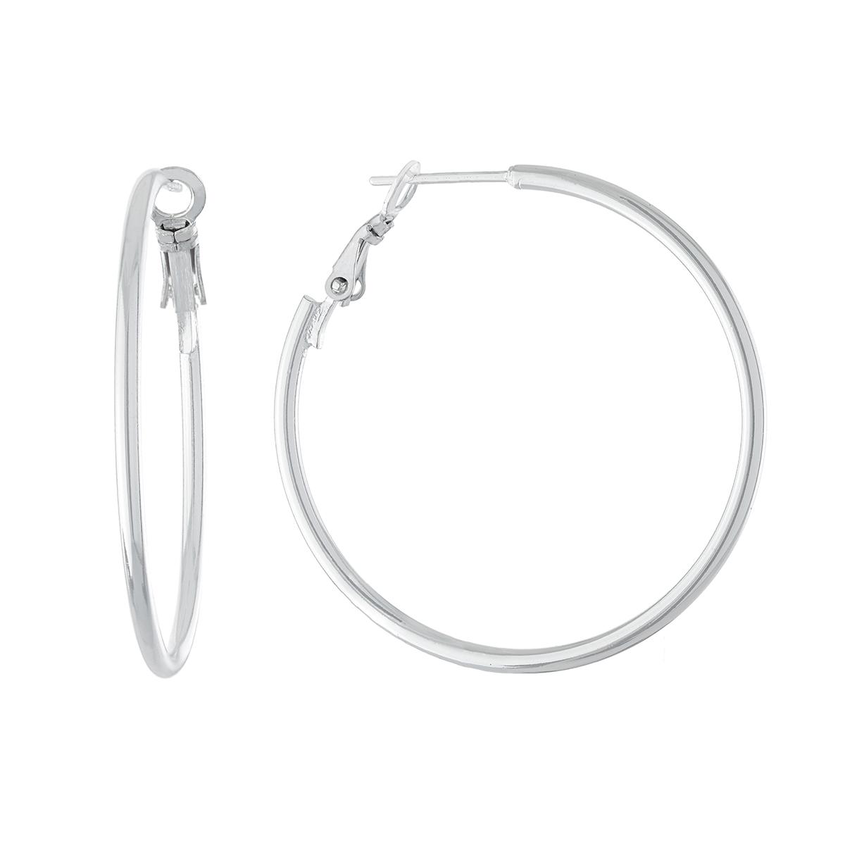 Silver Plated 30mm Clutchless Tube Hoop Earrings