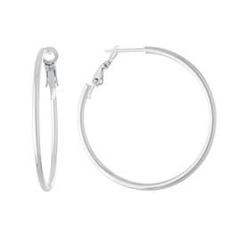Silver Plated 30mm Clutchless Tube Hoop Earrings