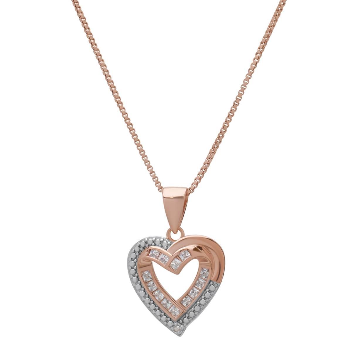 Rose Gold over Sterling Silver Baguette Heart Pendant