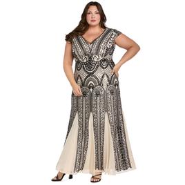 Plus Size R & M Richards Cap Sleeve V Neck Two Tone Beaded Gown