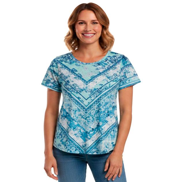 Womens OneWorld Short Sleeve Abstract Chevron Sublimation Tee