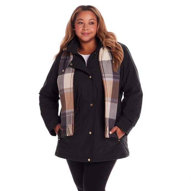 Plus Size Gallery Silk Stadium Anorak Jacket with Scarf