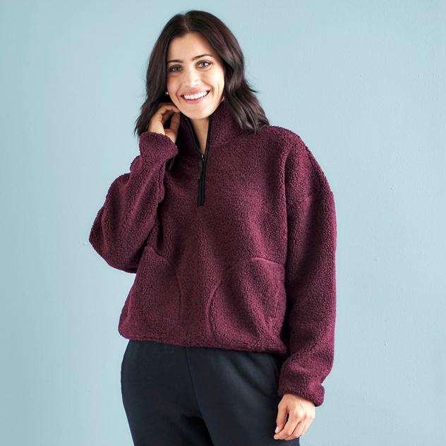 Plus Size Mountain Ridge Long Sleeve Sherpa Pullover Sweatshirt