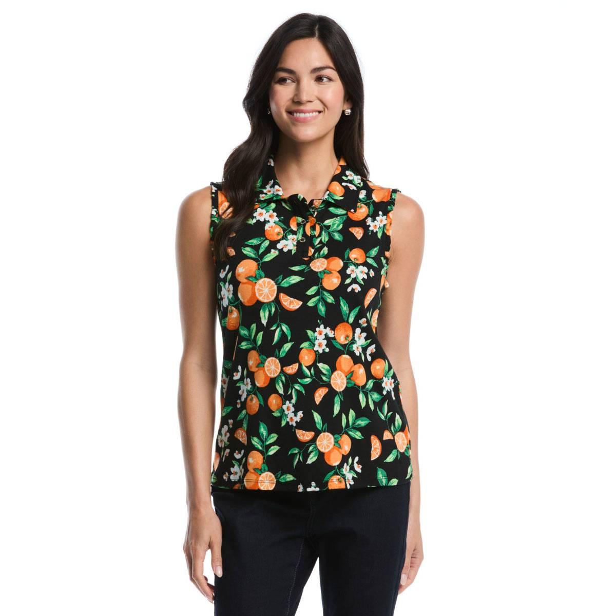 Womens Rafaella(R) Sleeveless Ruffle Trim Orange Blossom Polo