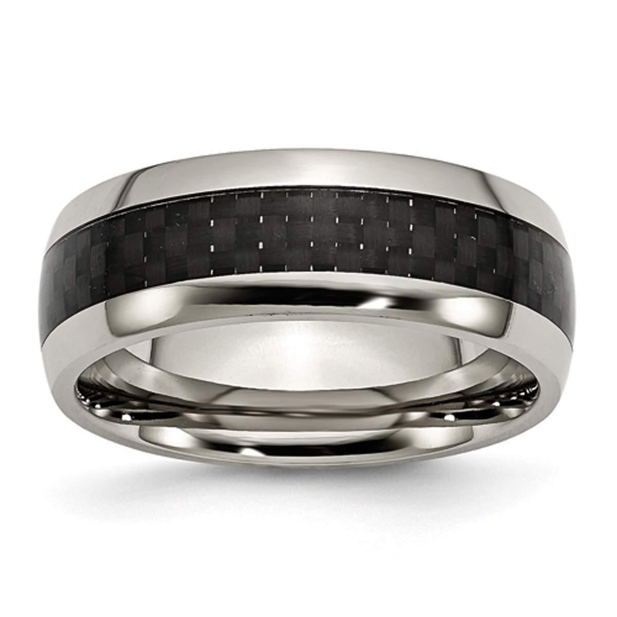 Mens Endless Affection(tm) Polished Black Carbon Fiber Inlay Band