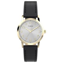 Womens Timex(R) Silver Dial Watch w/ Black Leather Strap - TW2Y672