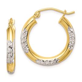 Gold Classics(tm) 10kt. & Rhodium Diamond-cut 21mm Hoop Earrings