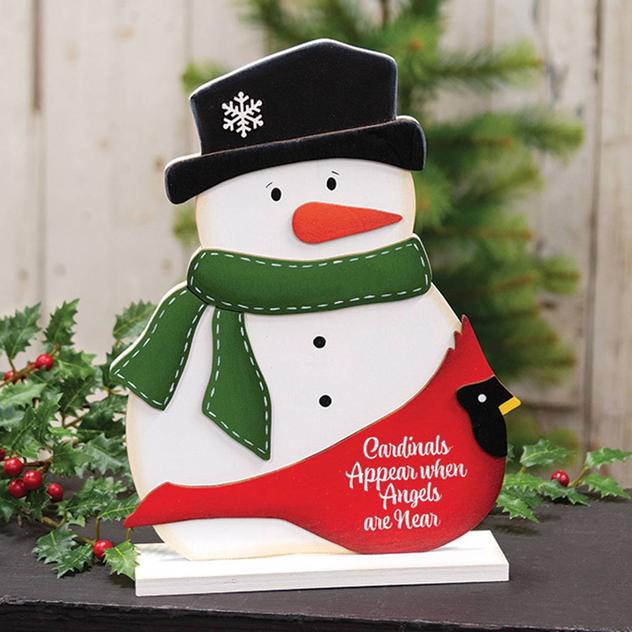 The Hearthside Collection Cardinals Appear Wooden Snowman